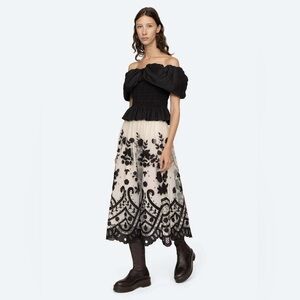 NWT Sea New York Joelle Black & Ivory Embroidered Lace Skirt